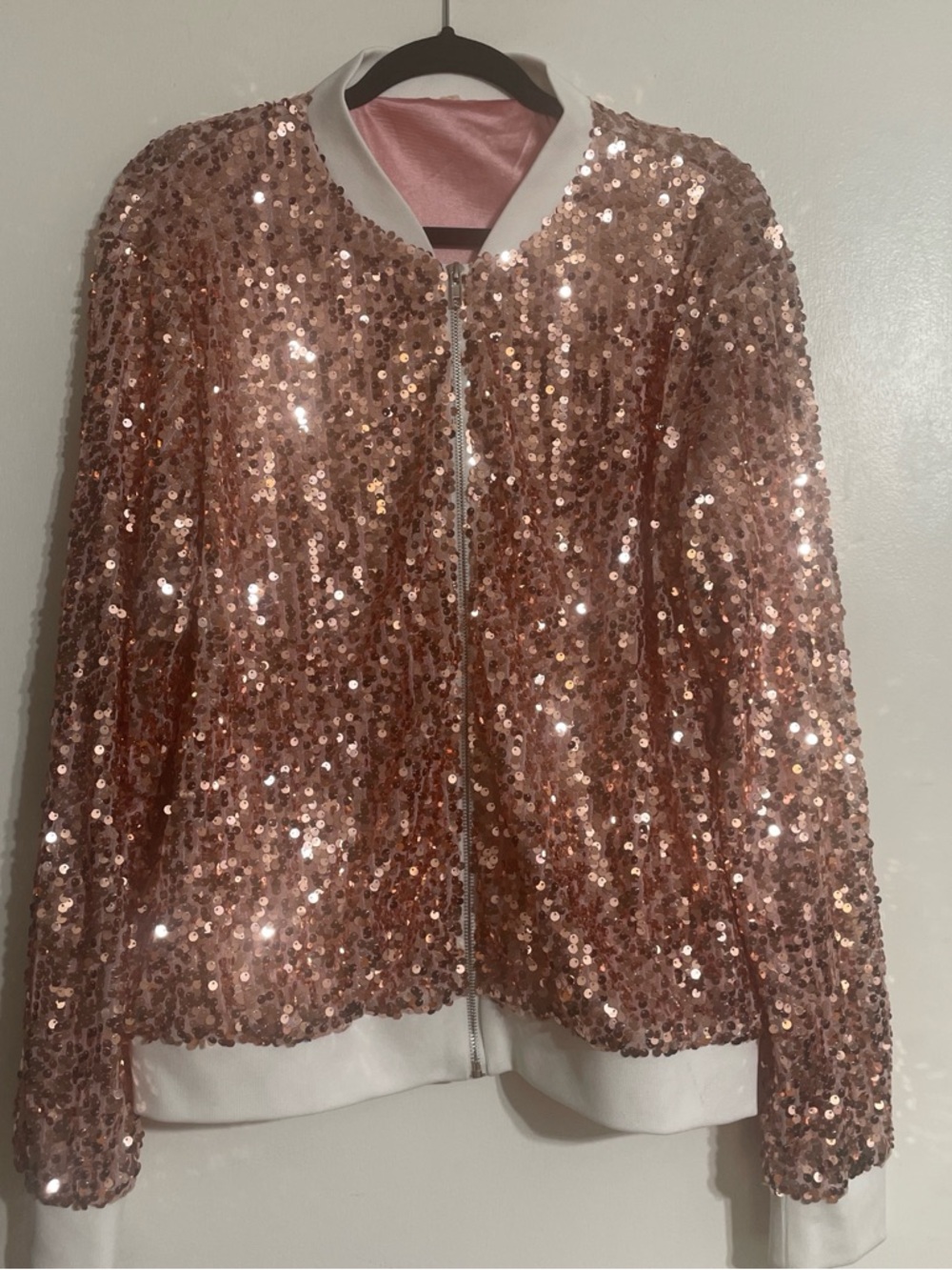 Sequin Bomber Jacket - Rose Gold